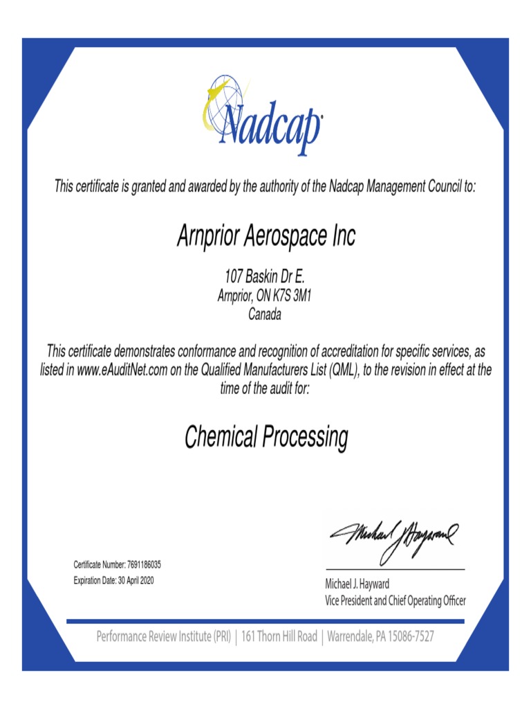 Arnprior Aerospace Inc 107 Baskin DR E PDF Applied And