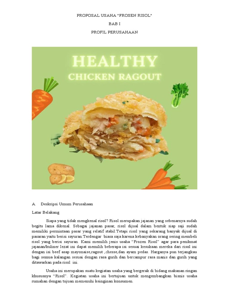Proposal Usaha Frozen Risol Mayonnaise | PDF | Memasak, Makanan, & Anggur