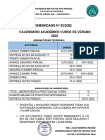 Calendario académico curso verano UMSA ingeniería 2022