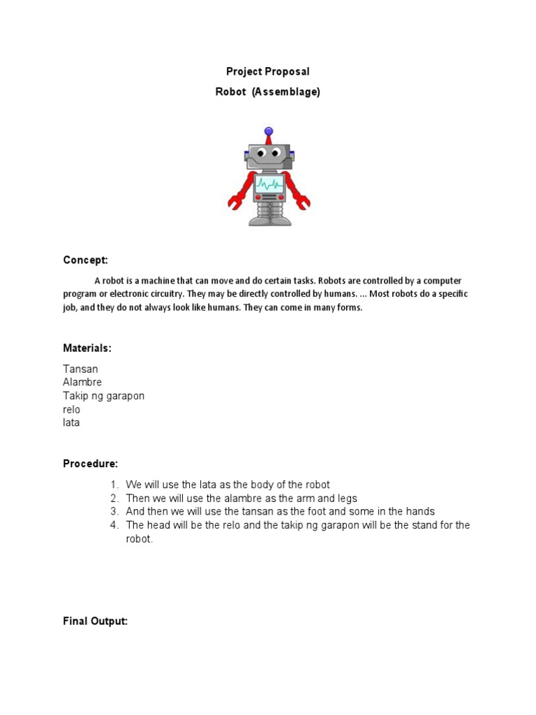 Project Proposal Robot (Assemblage) | PDF | Technology & Engineering