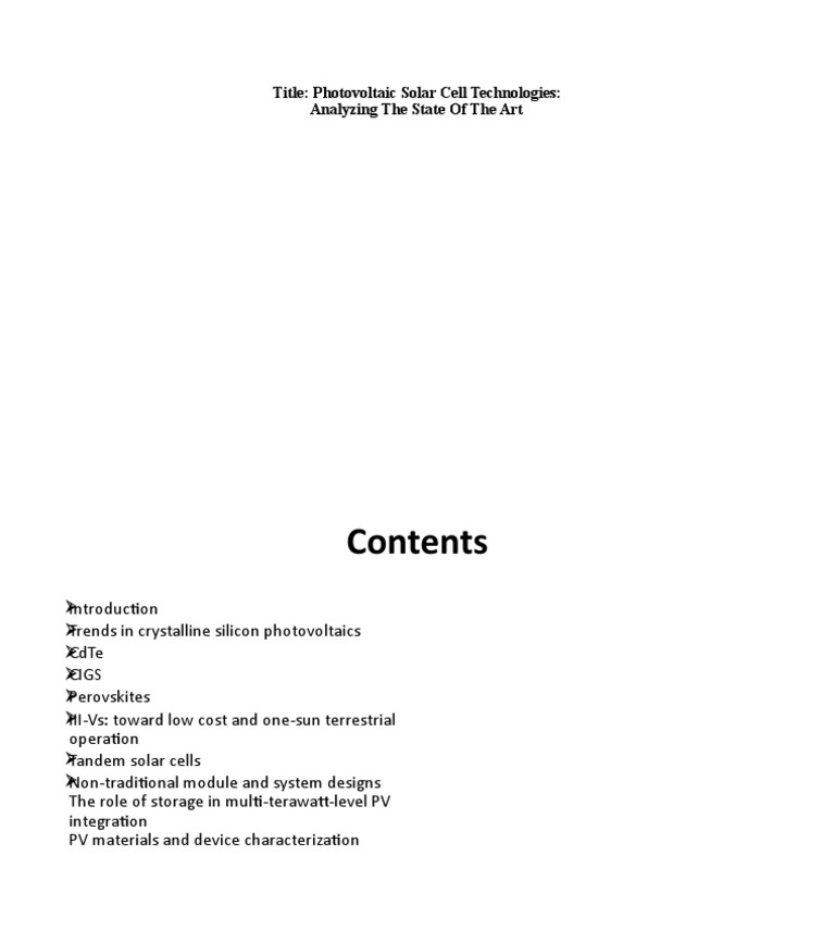 Title: Photovoltaic Solar Cell Technologies: Analyzing The State of The ...