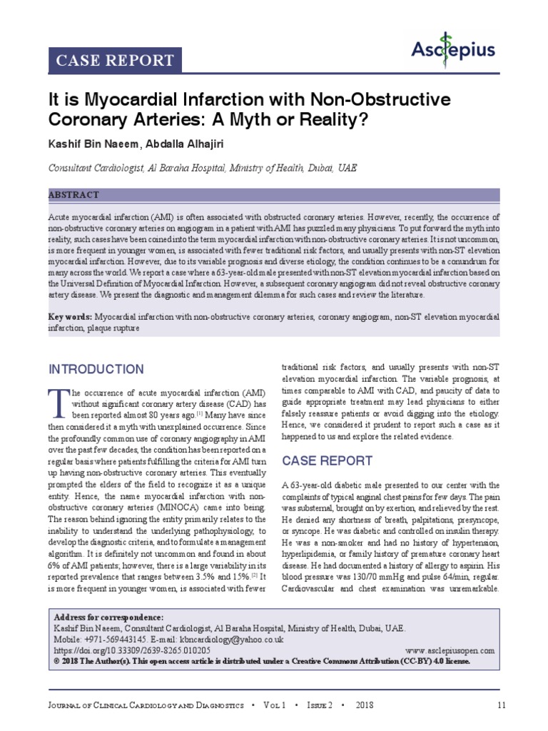 It Is Myocardial Infarction With Non-Obstructive Coronary Arteries: A ...