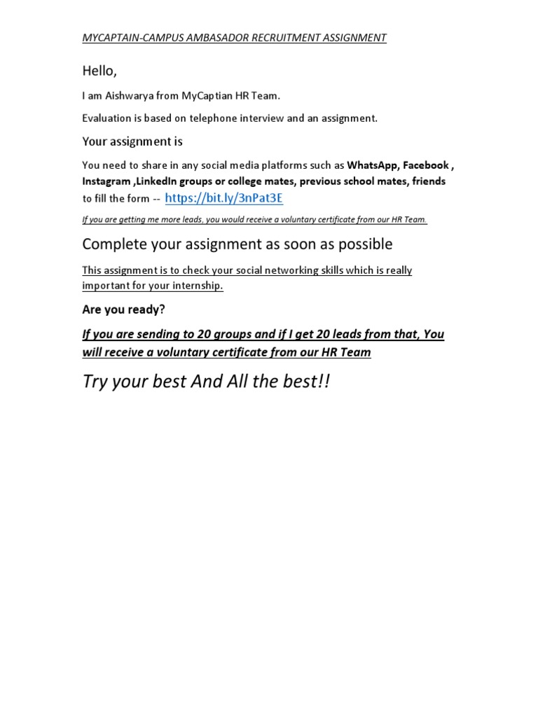 Try Your Best and All The Best!!: Complete Your Assignment As Soon As ...