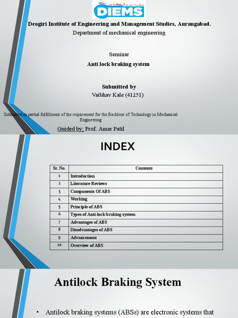 Mechanical Engineering Seminar on AntiLock Braking Systems (ABS PDF Anti Lock Braking