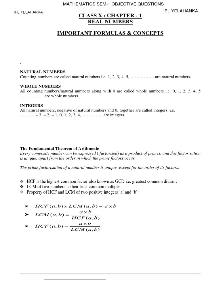 Class X Real Numbers: Key Concepts | PDF | Triangle | Quadratic Equation