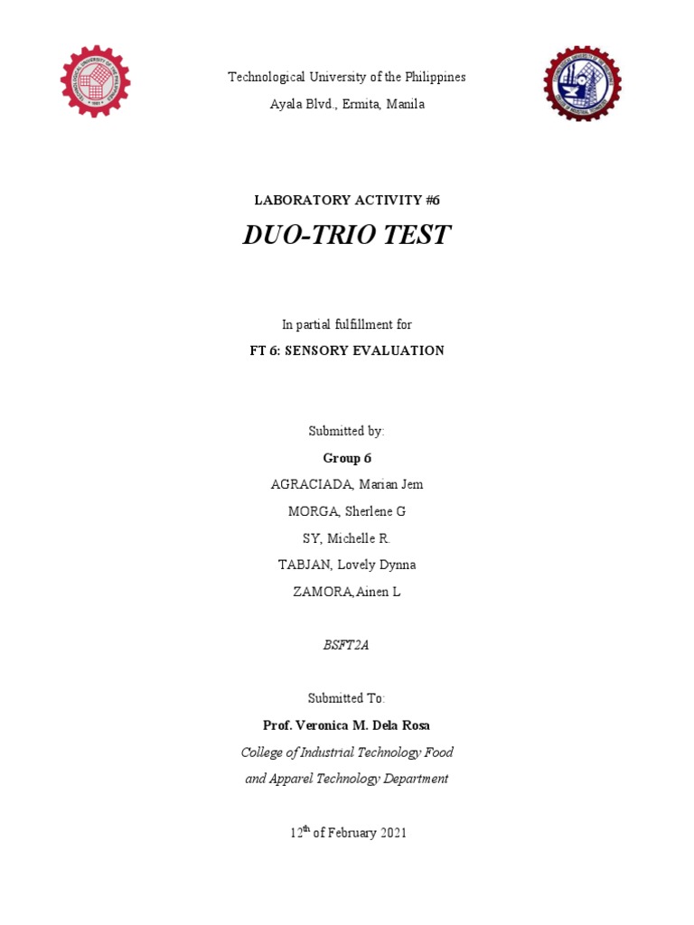 Duo-Trio Test: Technological University of The Philippines Ayala BLVD ...