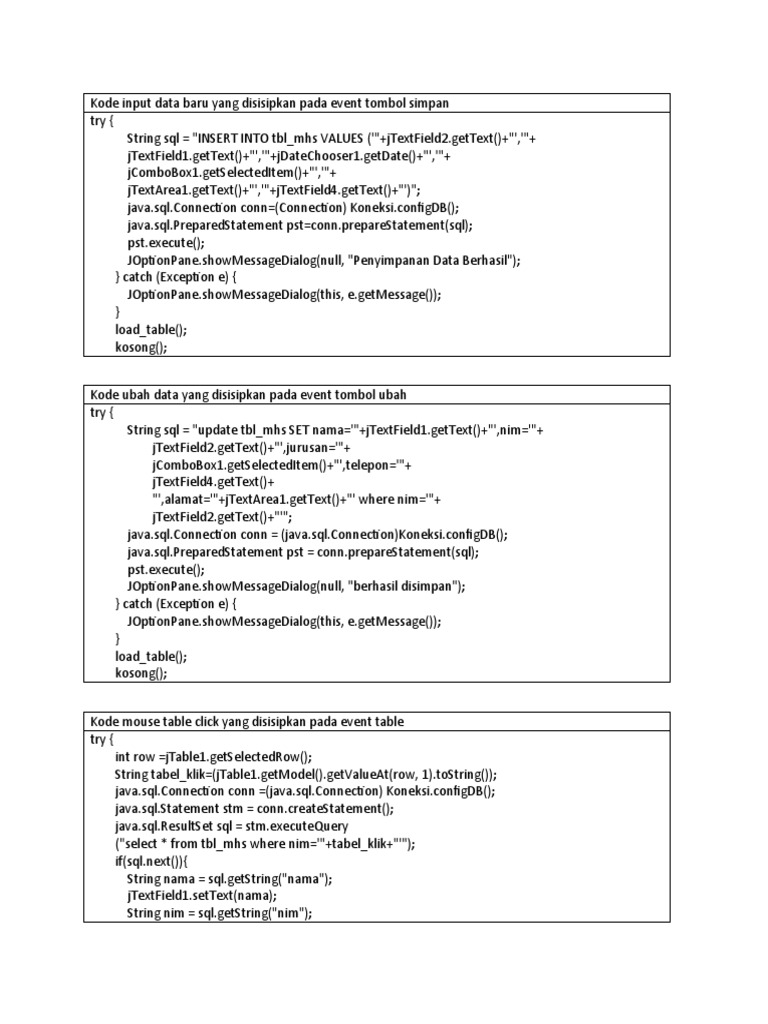 Source Code Java | PDF | Sql | Databases