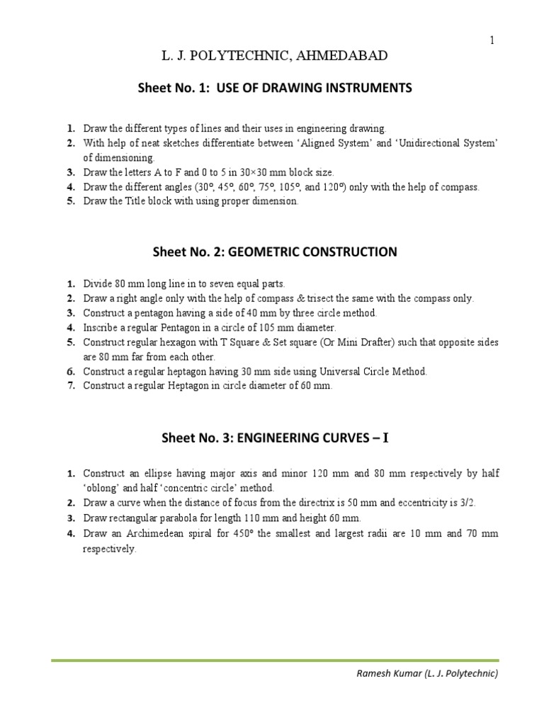 Engineering Graphics Sheet Data | PDF | Circle | Geometry
