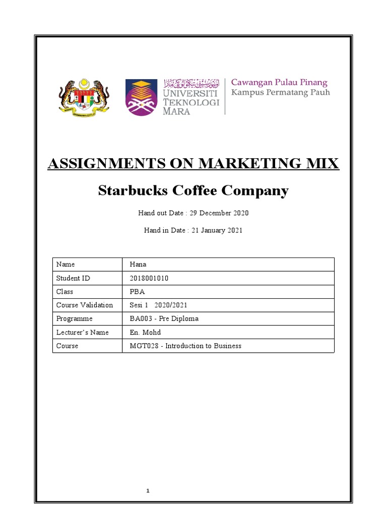 Marketing Mix Assignment 2 Pdf Starbucks Coffee