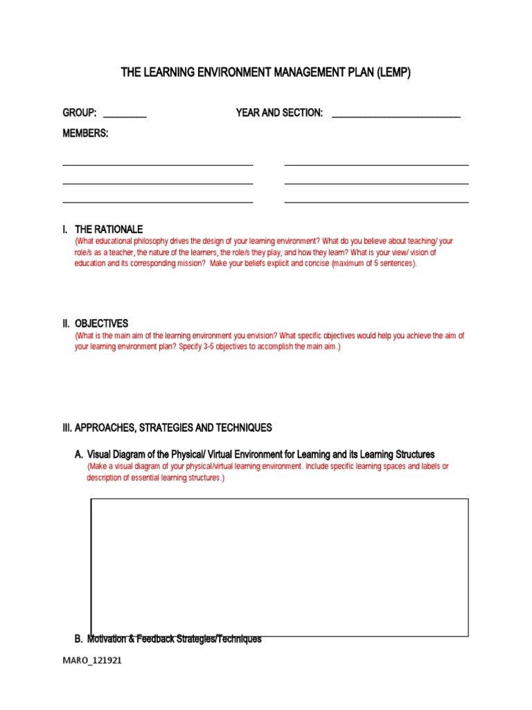 The Learning Environment Management Plan (Lemp) : MARO - 121921 ...