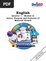 English: Quarter 1 - Module 2: Genre, Purpose and Features of Material Viewed