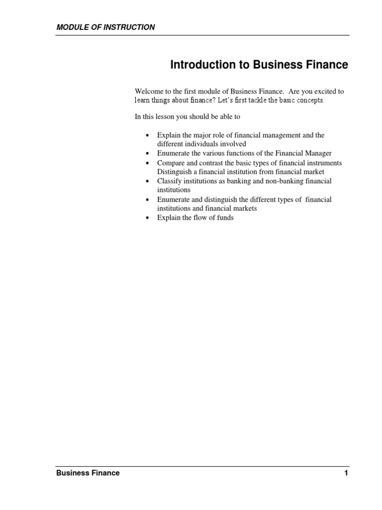 Introduction to Business Finance Concepts | PDF | Career & Growth ...