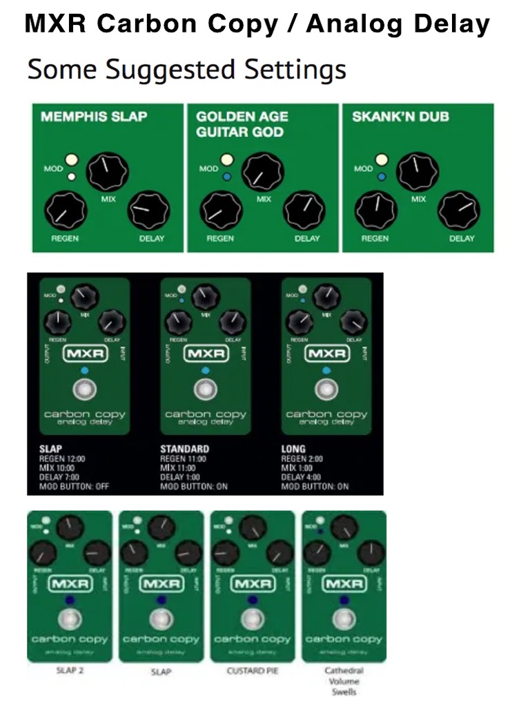 MXR Carbon Copy Suggested Settings PDF
