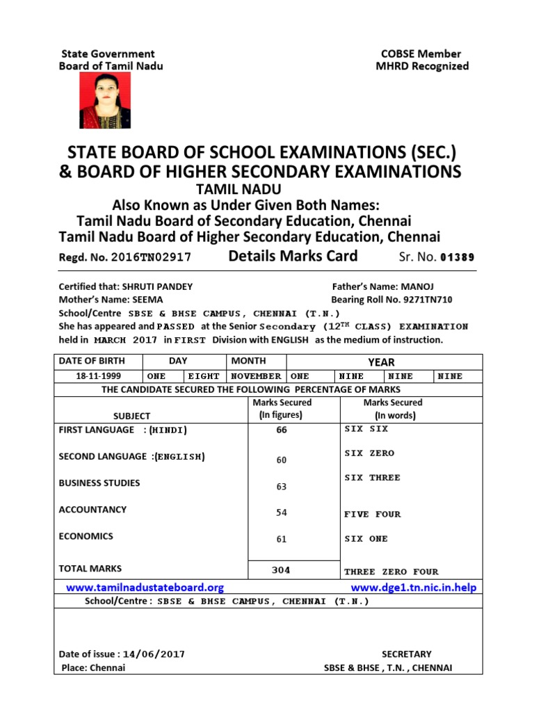 State Board of School Examinations (Sec.) & Board of Higher Secondary