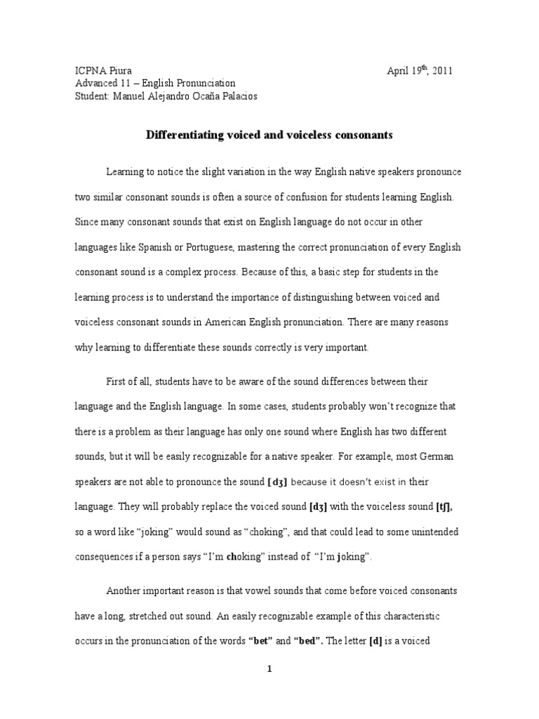 Voiced vs. Voiceless Consonants in English | PDF | English Language ...