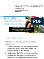 PBOT111 - Topic 1 Basic Concepts To Understand Plants Part 1