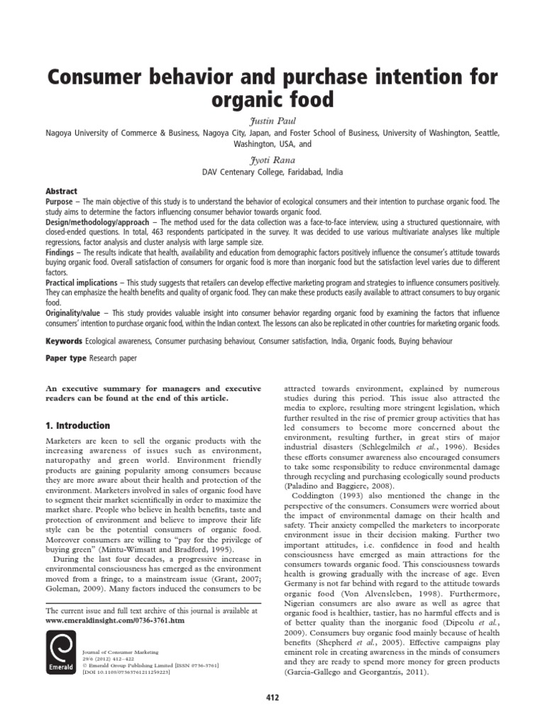 Survey on Organic Food Purchase Intentions | PDF | Survey Methodology ...