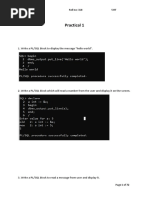 Practical 1: 1. Write A PL/SQL Block To Display The Message "Hello World"