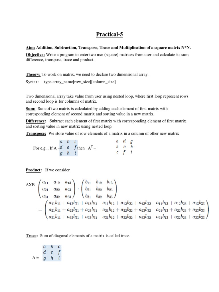 Practical-5 and Practical-6 - C Language Code | PDF | Matrix ...