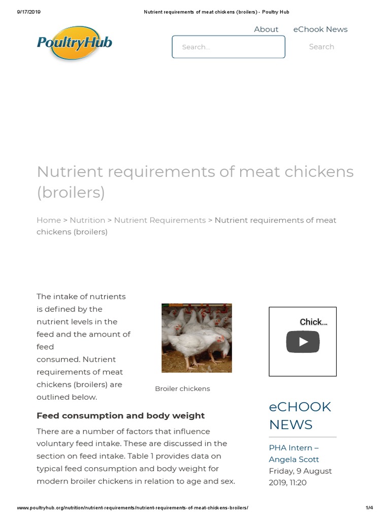 Nutrient Requirements of Meat Chickens (Broilers) Poultry Hub PDF