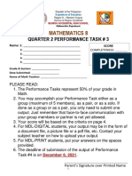 Mathematics 8: Quarter 2 Performance Task # 3