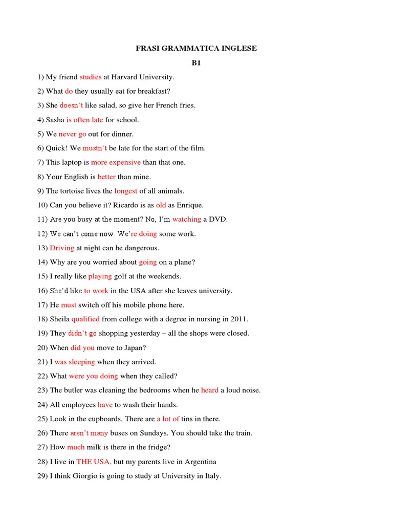 Frasi Ed Esempi Di Grammatica Inglese Da B1 A B2 Pdf