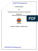 Indian Oil (IOCL) - Brand Excellence - BBA Summer Training Project Report PDF Download