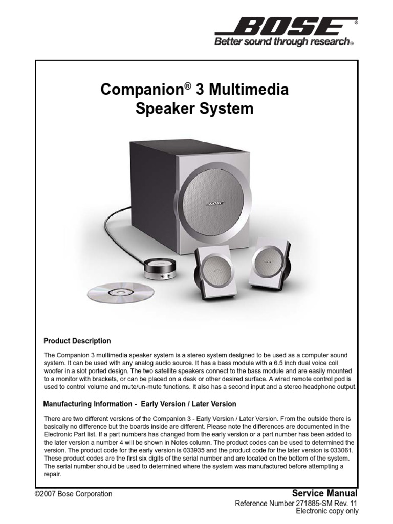 Companion 3 Multimedia Speaker System: Product Description | PDF