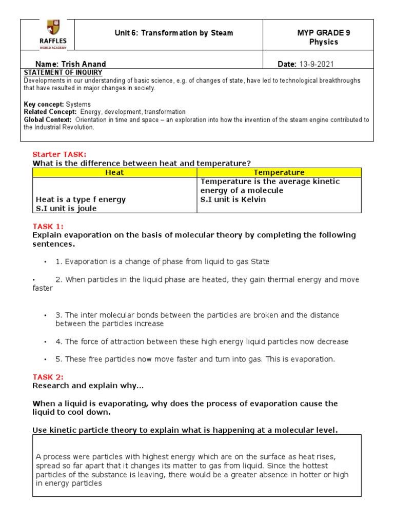 Factors Affecting Evaporation Worksheet 1 PDF