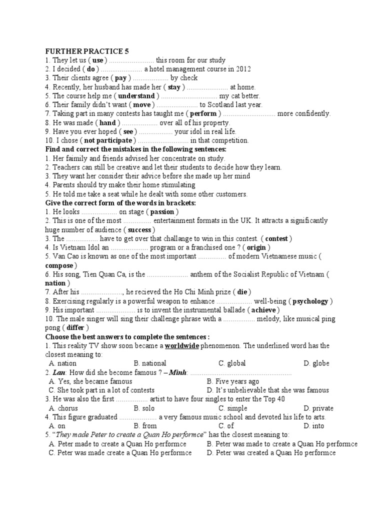 Further Practice Exercises 5 | PDF | Sports & Recreation | Language ...