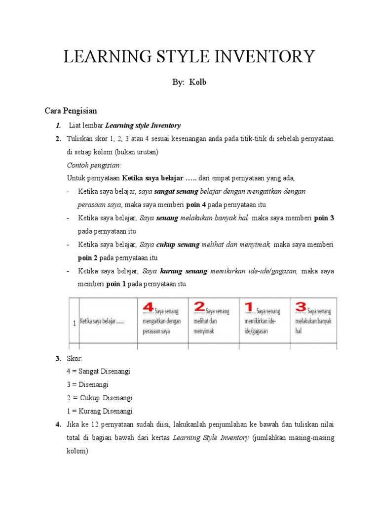 Panduan Pengisian Inventori Gaya Belajar | PDF
