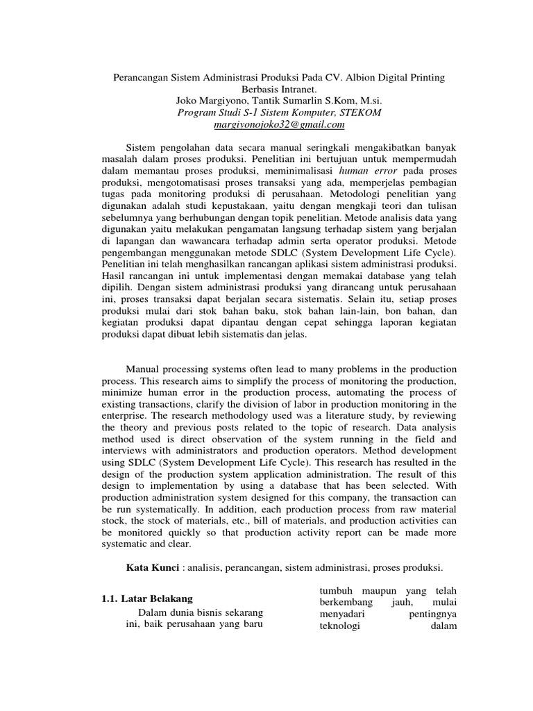 Perancangan Sistem Administrasi Produksi Pdf