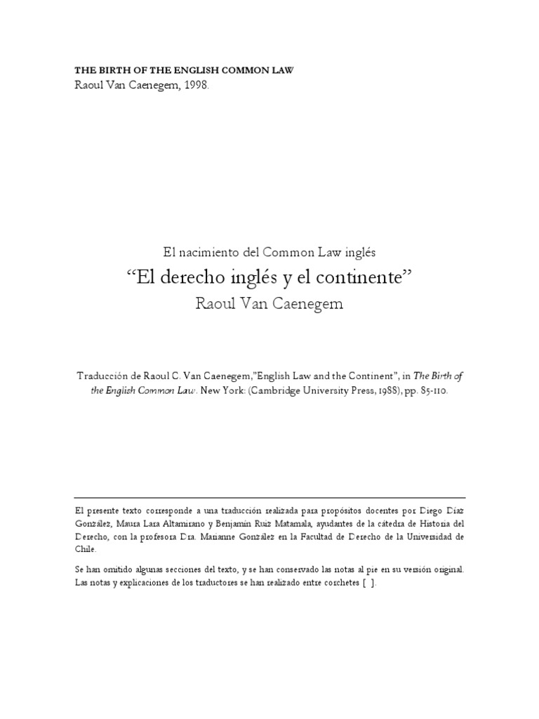 7.1 Caenegem - The Birth of The English Common Law (Traduccio 769 N ...