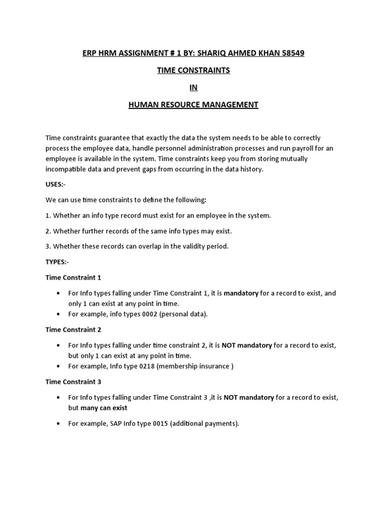 ERP HRM Assignment 1 by Shariq Ahmed Khan 58549 | PDF