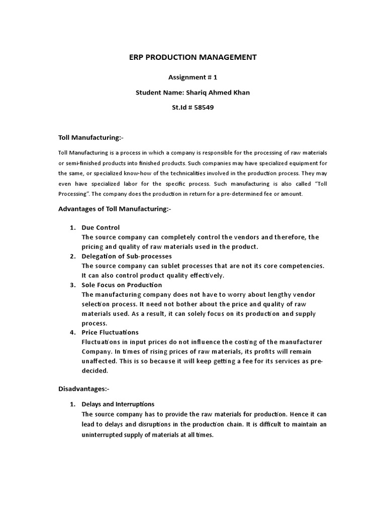 ERP PM Assignment 1 by Shariq Ahmed Khan 58549 | PDF | Inventory ...