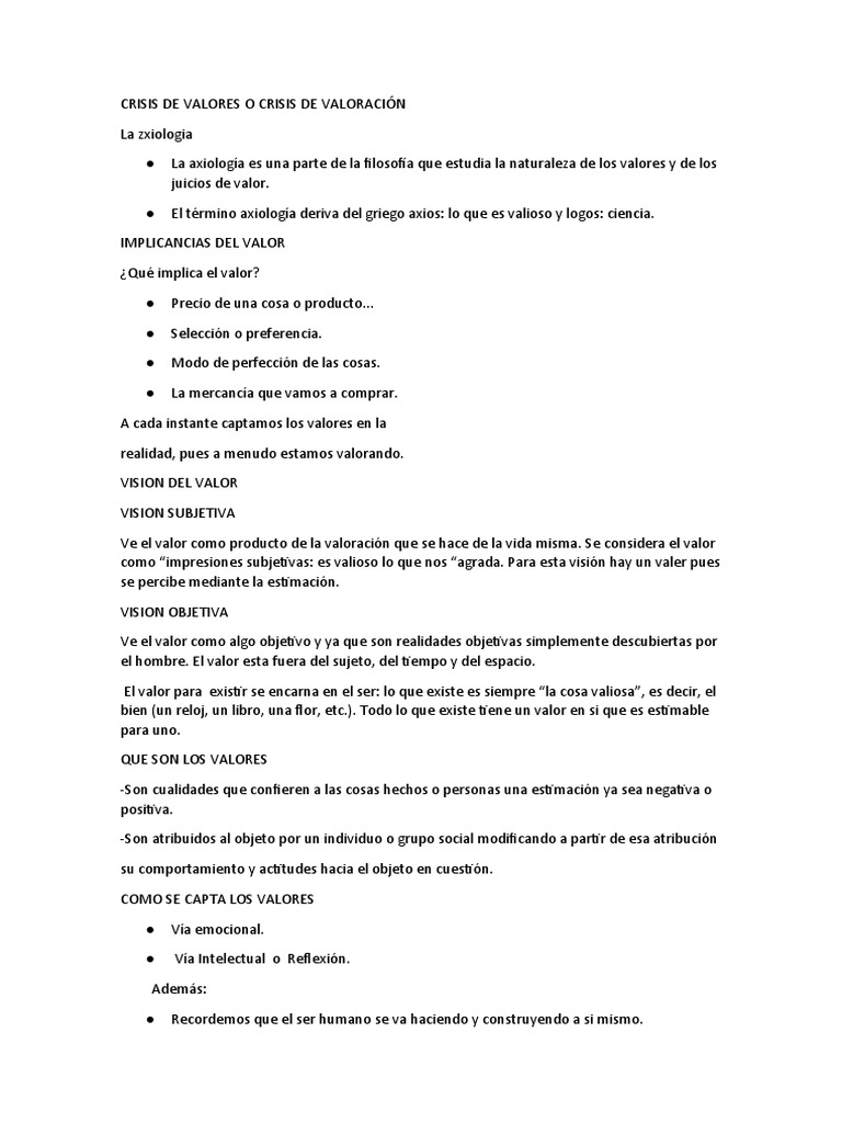 Crisis de Valores en la Sociedad Actual | PDF | Axiología | Amor