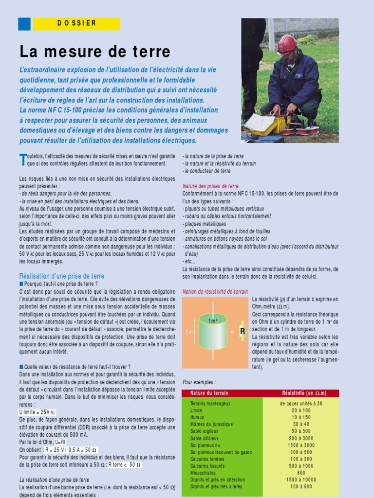 Valeur De La Terre En Ohm Mesure de Résistance de Terre | PDF | Électricité | Électromagnétisme