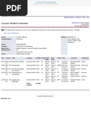 Concise Student Schedule