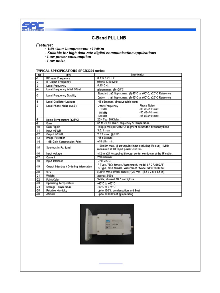 C-Band PLL LNB Specifications | PDF | Hertz | Telecommunications