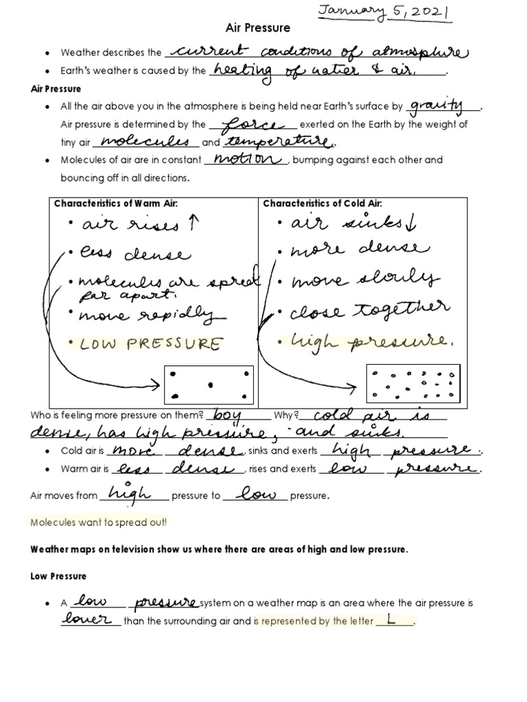 1 5 Air Pressure Notes PDF Atmosphere Of Earth Atmospheric Pressure