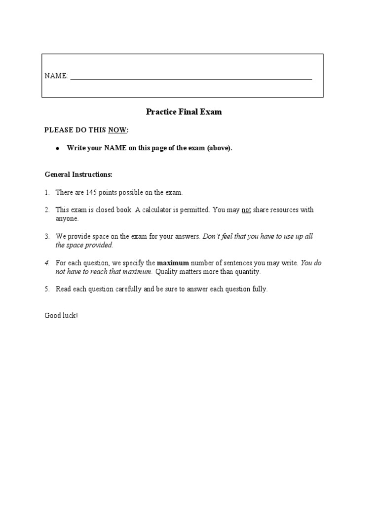 Practice Final Exam Instructions | PDF | Statistics | Fixed Effects Model
