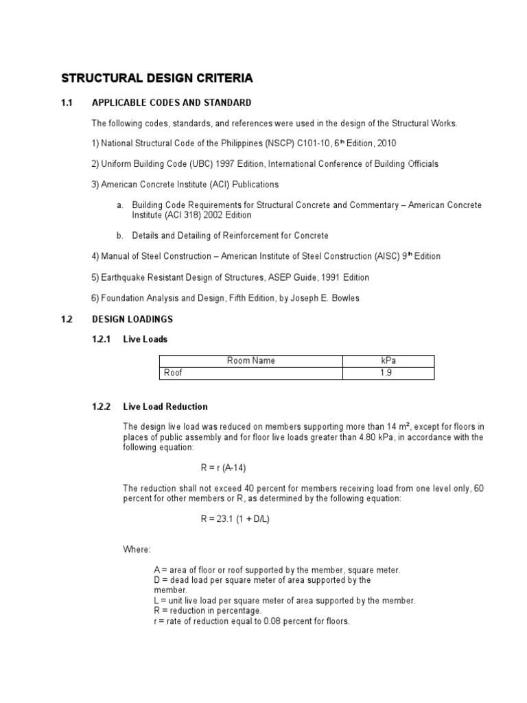 Structural Design Criteria: 1.1 Applicable Codes and Standard | PDF ...