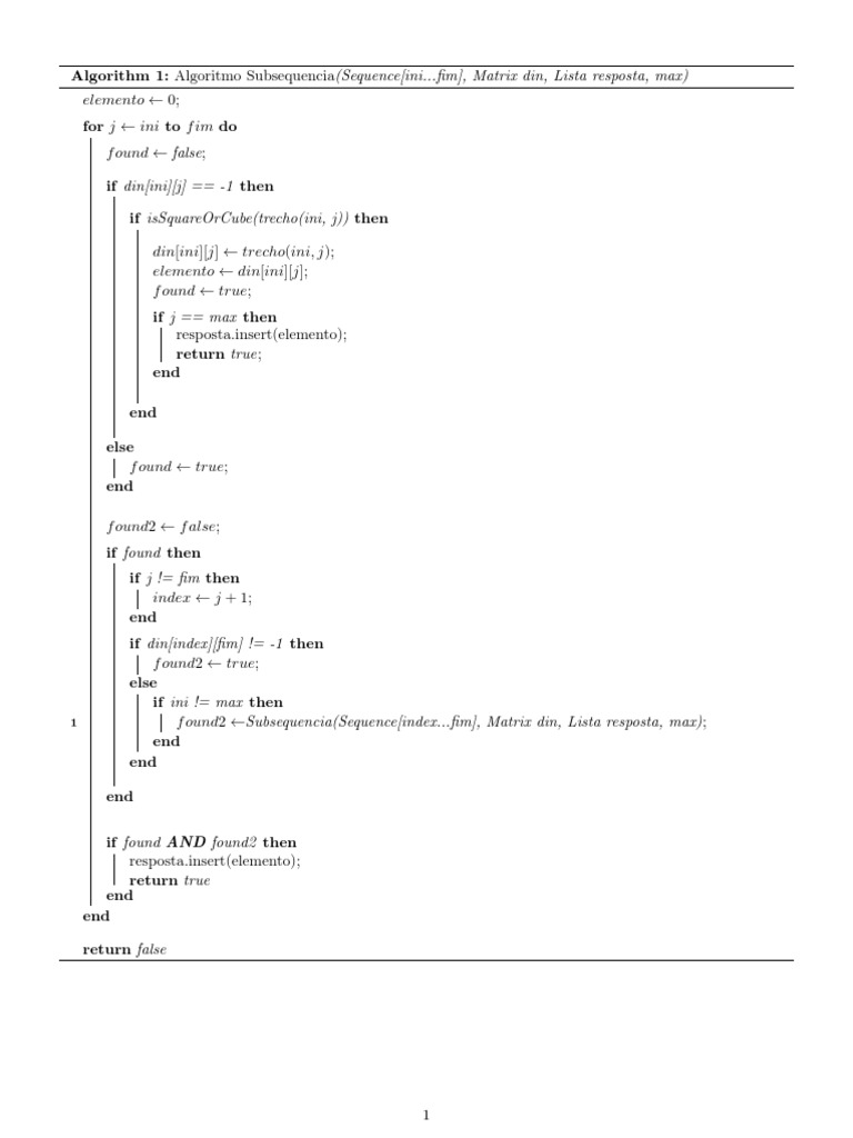 Subsequence Algorithm in Pseudocode | PDF