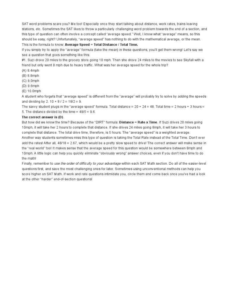 Mastering SAT Average Speed Problems | PDF | Sat | Speed