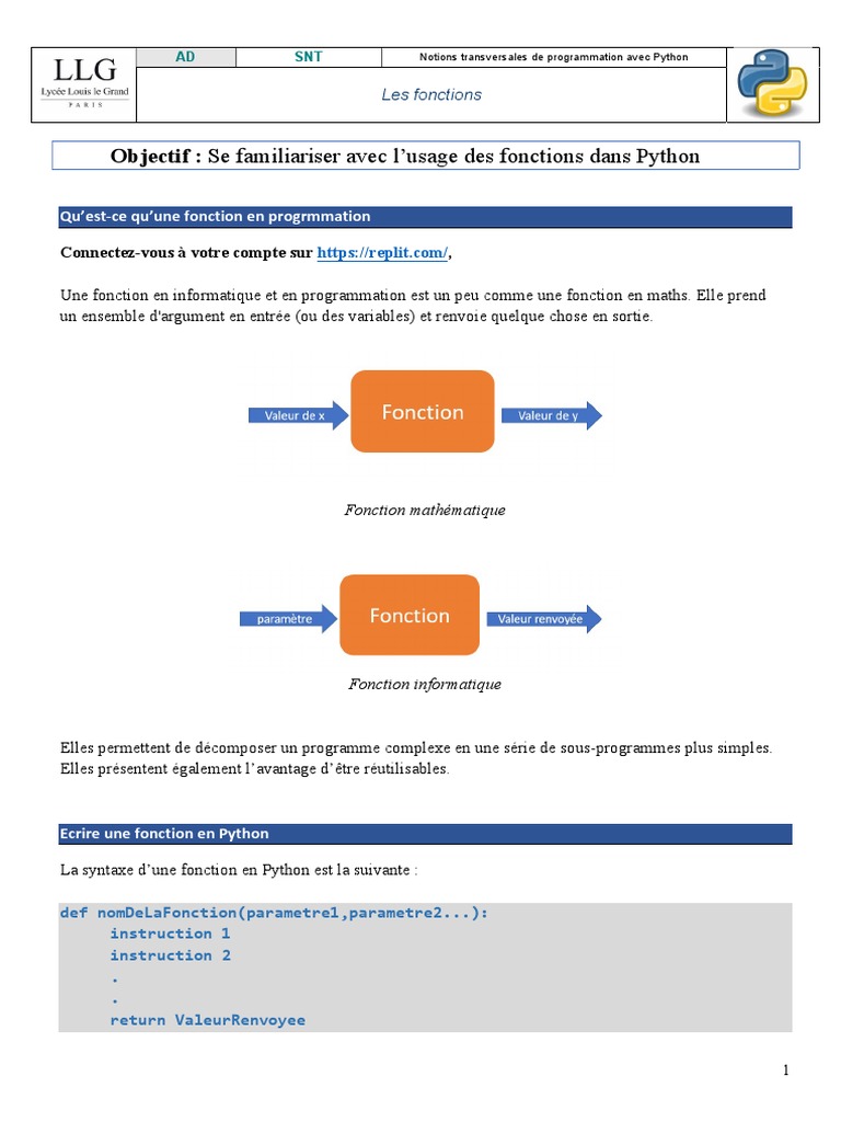 Initiation aux Fonctions Python | PDF