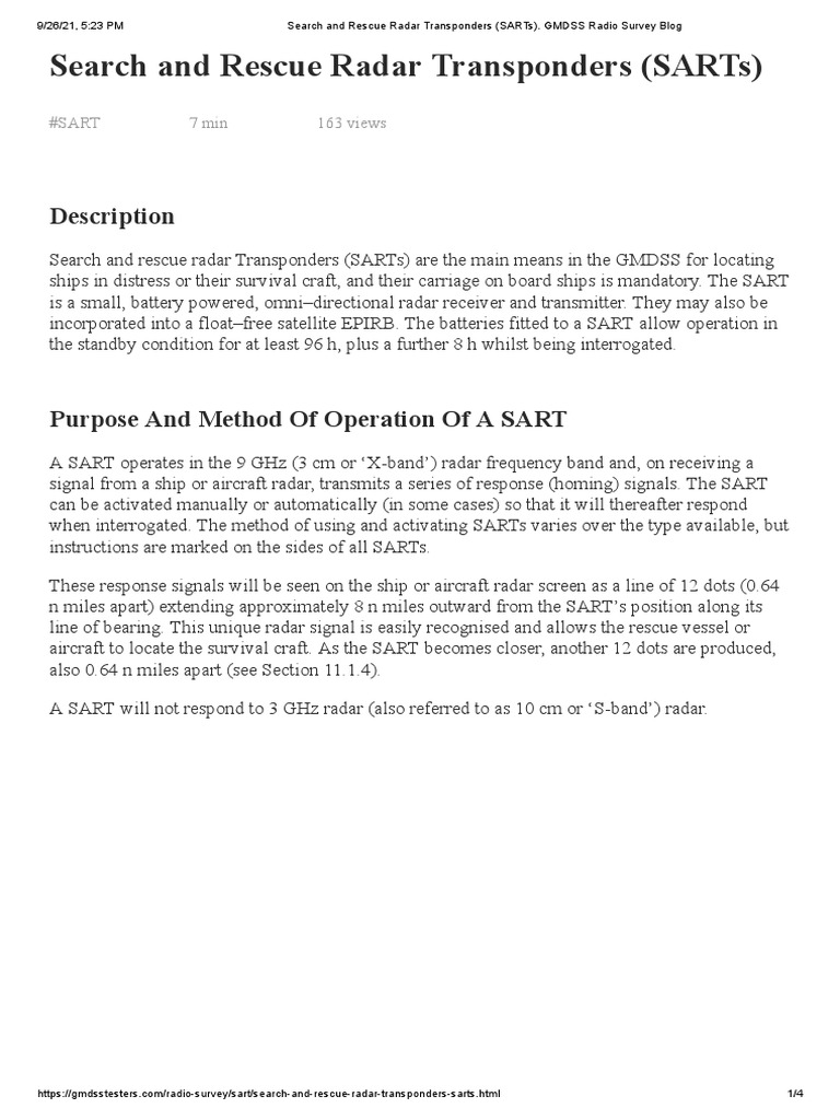 Search and Rescue Radar Transponders (Sarts) : Description | PDF ...