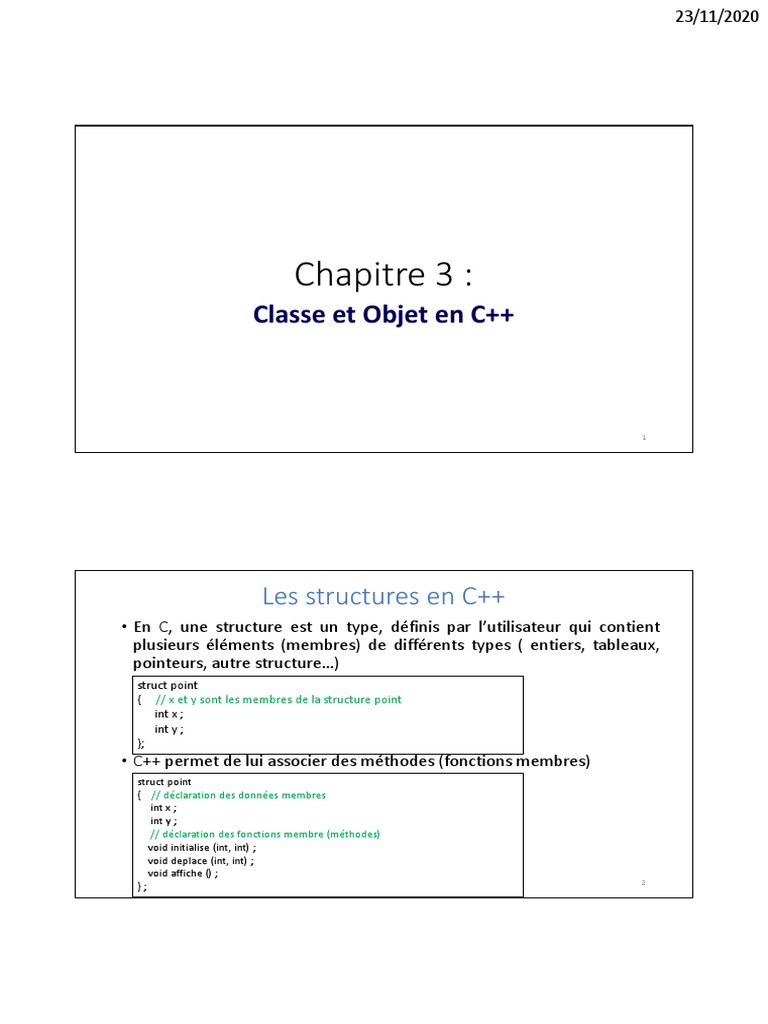 Classes et Objets en C++ | PDF | Classe (informatique) | Constructeur ...