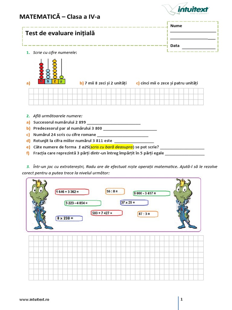 04 Test Evaluare Initiala Mate Var B | PDF