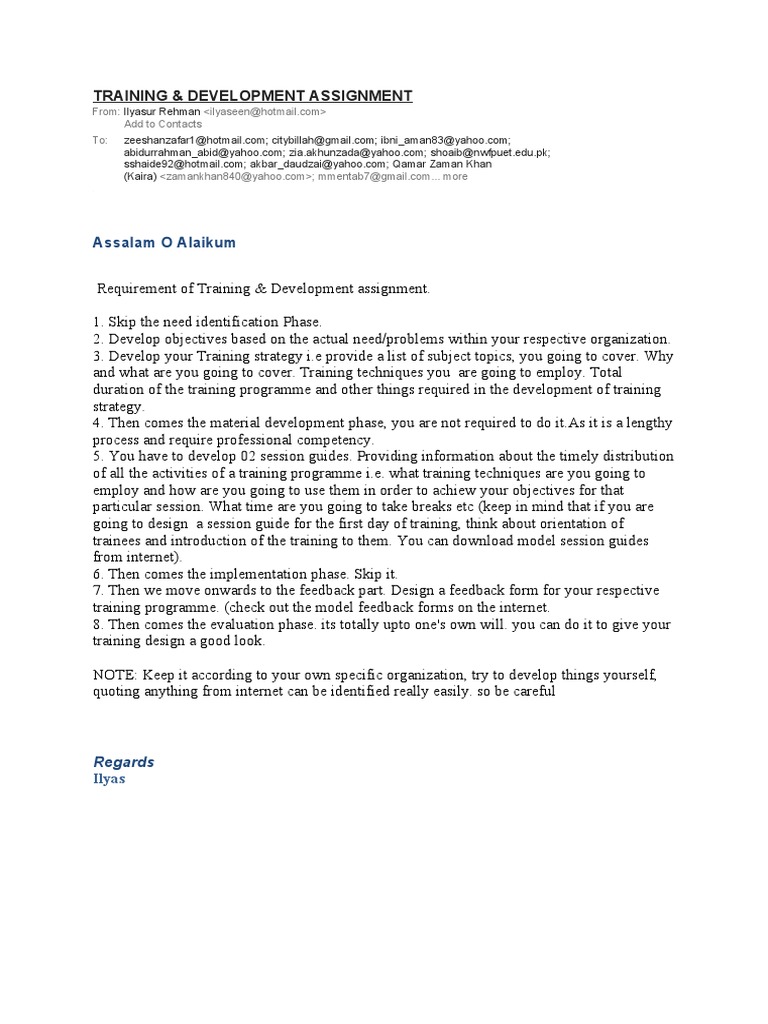 Training & Development Assignment Guide | PDF | Business | Self-Improvement