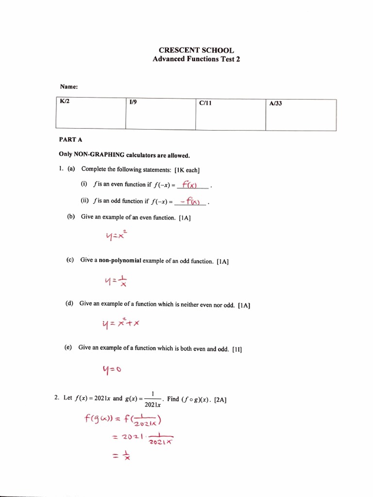 Name:: Crescent School Advanced Functions Test 2 | PDF | Mathematical ...